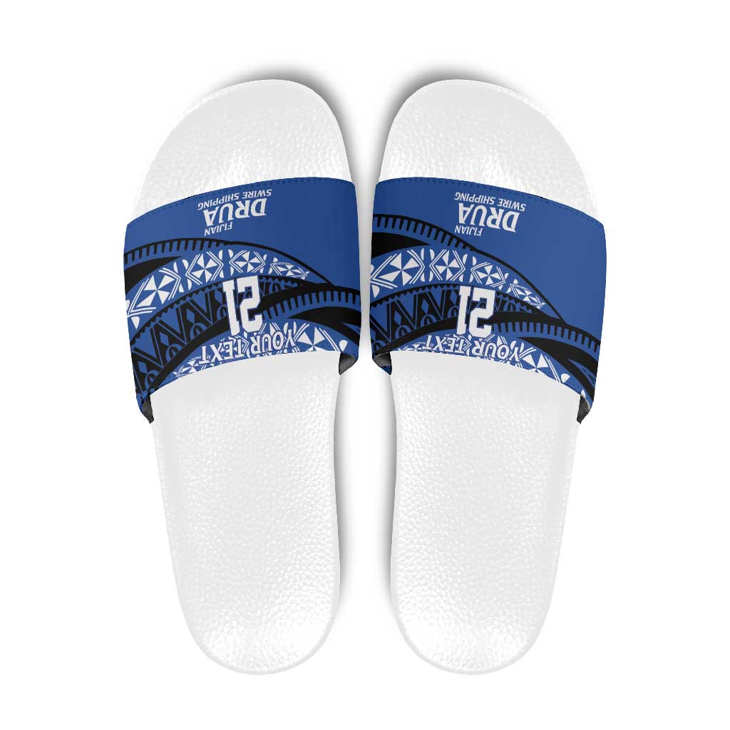 Fiji Rugby Pacific Custom Slide Sandals Pasifika Tapa Pattern LT9 Blue - Polynesian Pride