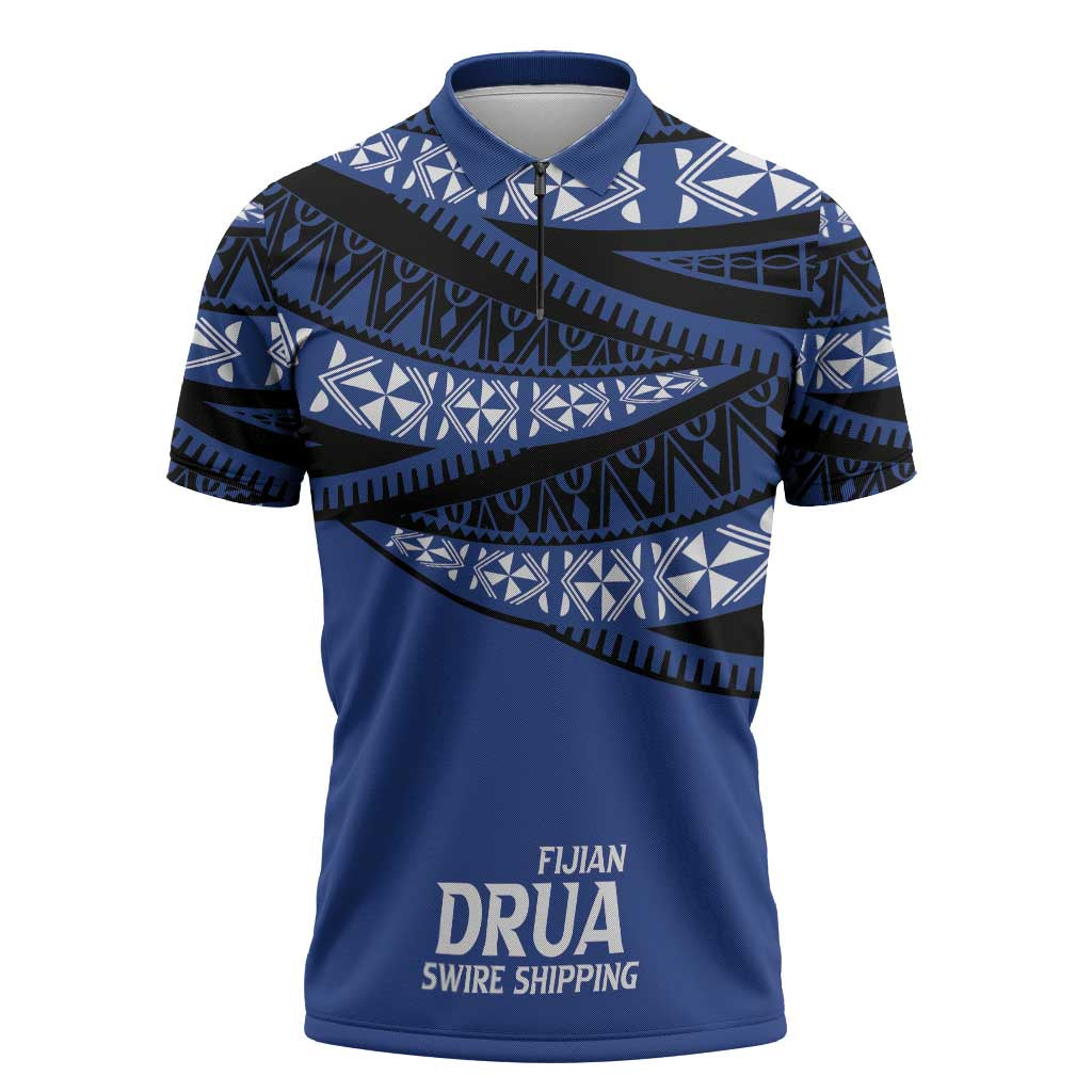 Fiji Rugby Pacific Custom Zipper Polo Shirt Pasifika Tapa Pattern LT9 Blue - Polynesian Pride