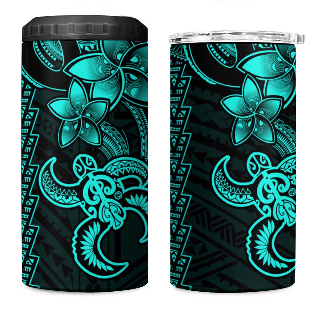 Aqua Hawaiian Kakau Turtle 4 in 1 Can Cooler Tumbler Polynesian Tribal LT9 One Size: 16 oz Aqua - Polynesian Pride