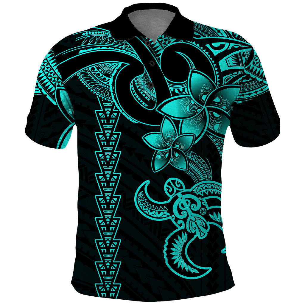 Hawaiian Tribal Polo Shirt Polynesian Kakau Turtle Aqua LT9 Aqua - Polynesian Pride