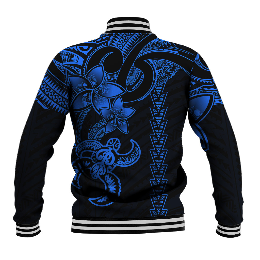 Hawaiian Tribal Baseball Jacket Polynesian Kakau Turtle - Blue LT9 - Polynesian Pride