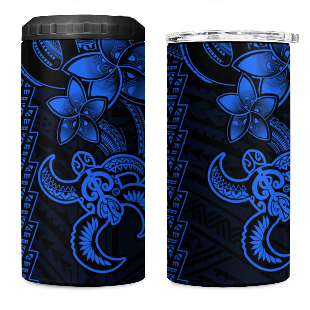 Blue Hawaiian Kakau Turtle 4 in 1 Can Cooler Tumbler Polynesian Tribal LT9 One Size: 16 oz Blue - Polynesian Pride