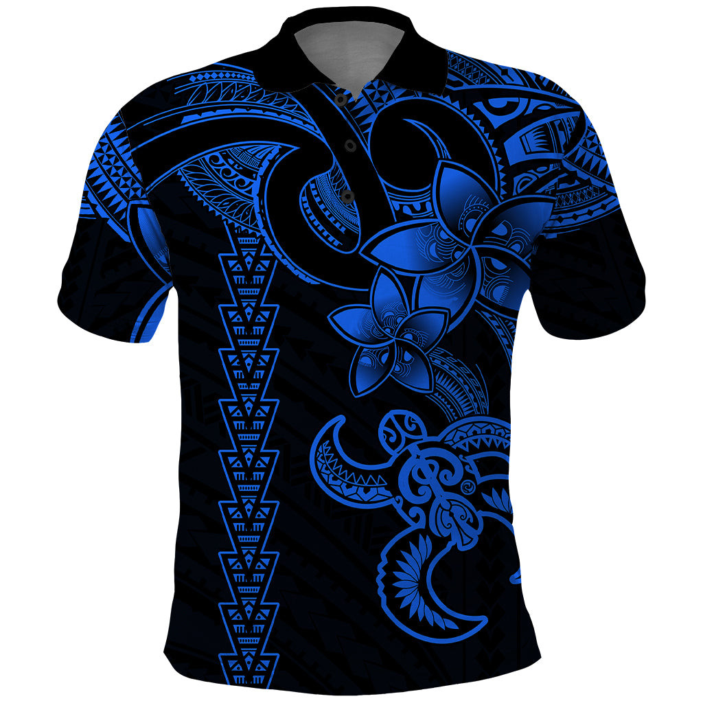 Hawaiian Tribal Polo Shirt Polynesian Kakau Turtle Blue LT9 Blue - Polynesian Pride