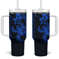 Blue Hawaiian Kakau Turtle Tumbler With Handle Polynesian Tribal LT9 One Size: 40 oz Blue - Polynesian Pride