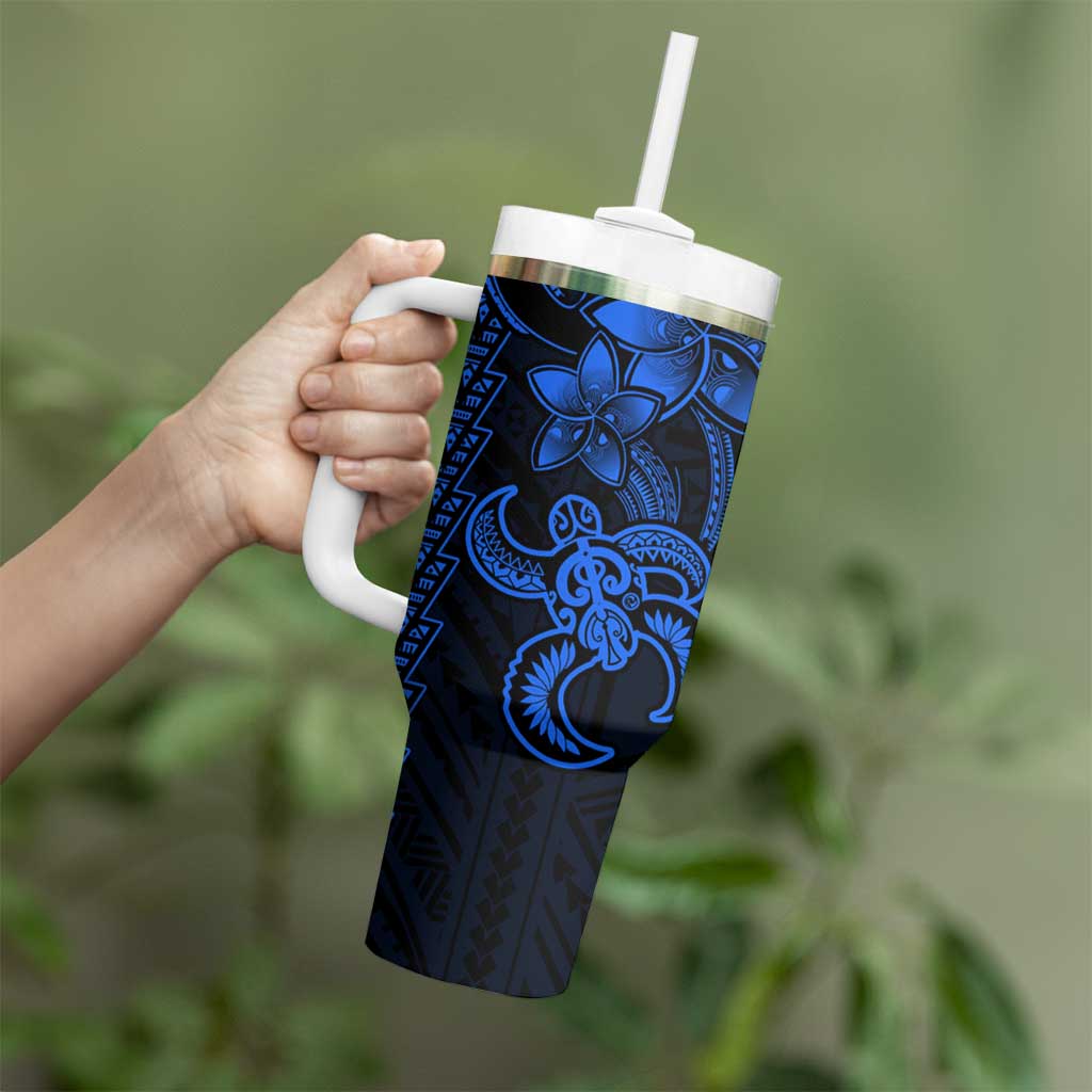 Blue Hawaiian Kakau Turtle Tumbler With Handle Polynesian Tribal LT9 - Polynesian Pride