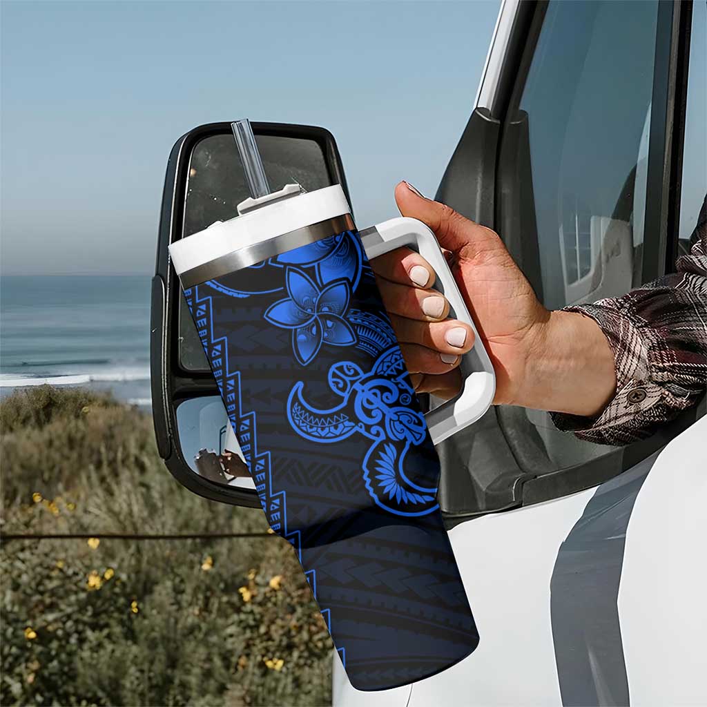 Blue Hawaiian Kakau Turtle Tumbler With Handle Polynesian Tribal LT9 - Polynesian Pride