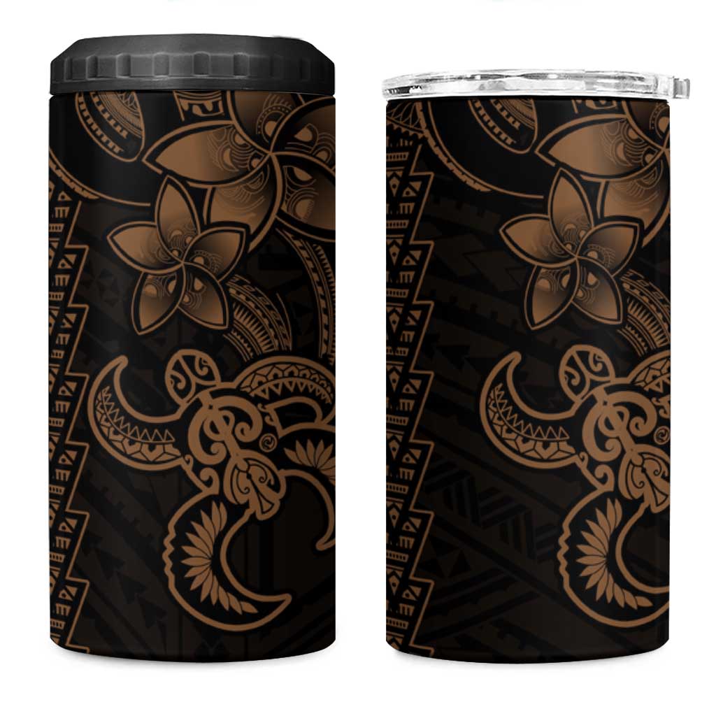Gold Hawaiian Kakau Turtle 4 in 1 Can Cooler Tumbler Polynesian Tribal LT9 One Size: 16 oz Gold - Polynesian Pride