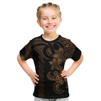 Hawaiian Tribal Kid T Shirt Polynesian Kakau Turtle - Gold LT9 Gold - Polynesian Pride