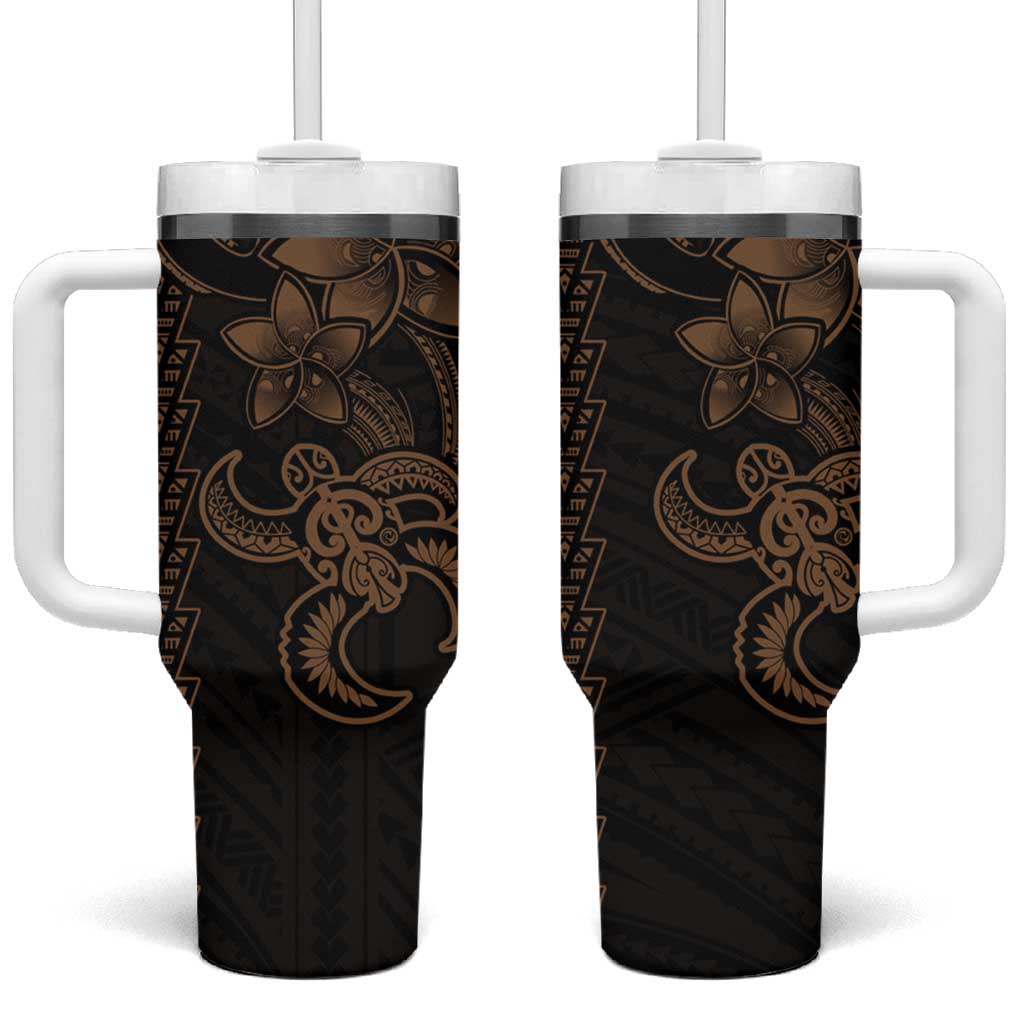 Gold Hawaiian Kakau Turtle Tumbler With Handle Polynesian Tribal LT9 One Size: 40 oz Gold - Polynesian Pride