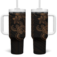 Gold Hawaiian Kakau Turtle Tumbler With Handle Polynesian Tribal LT9 One Size: 40 oz Gold - Polynesian Pride