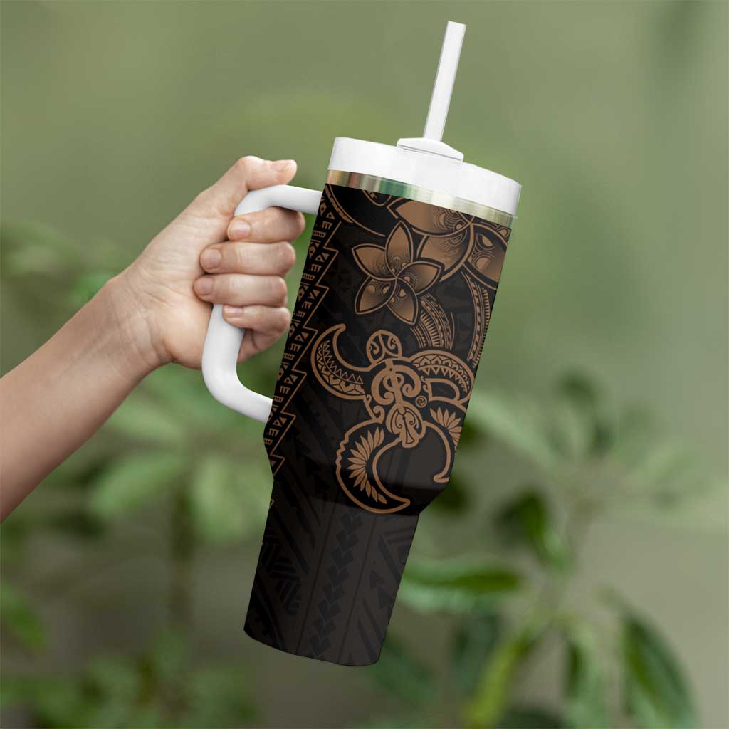 Gold Hawaiian Kakau Turtle Tumbler With Handle Polynesian Tribal LT9 - Polynesian Pride