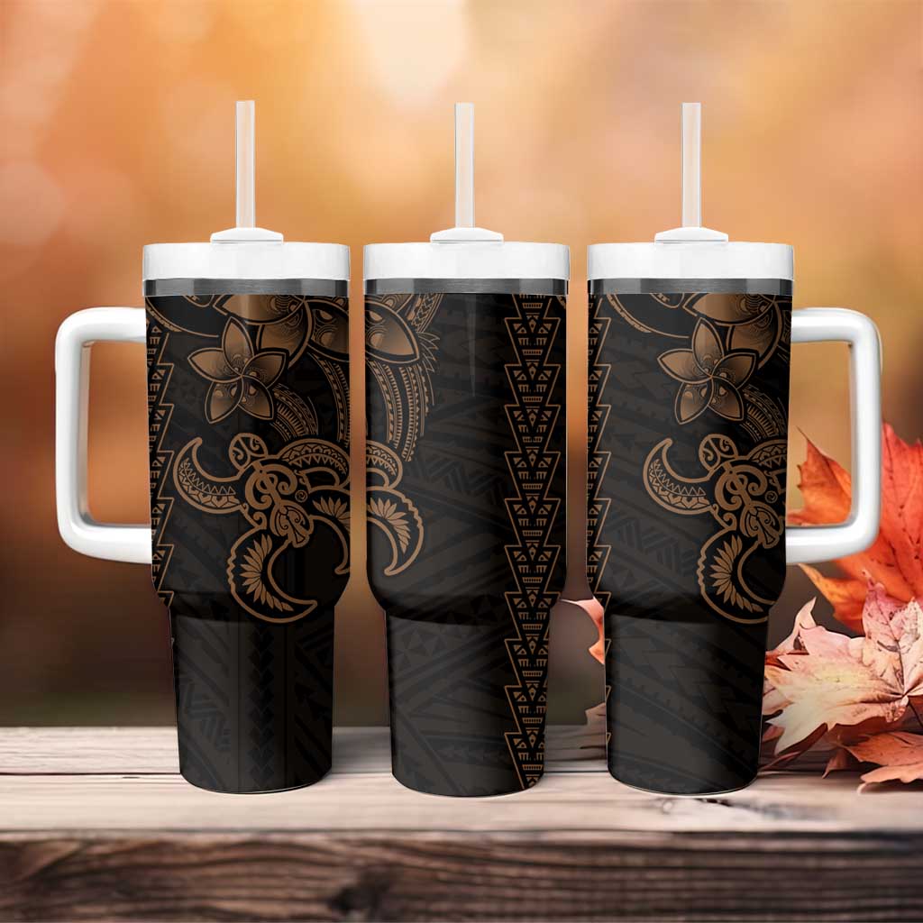 Gold Hawaiian Kakau Turtle Tumbler With Handle Polynesian Tribal LT9 - Polynesian Pride