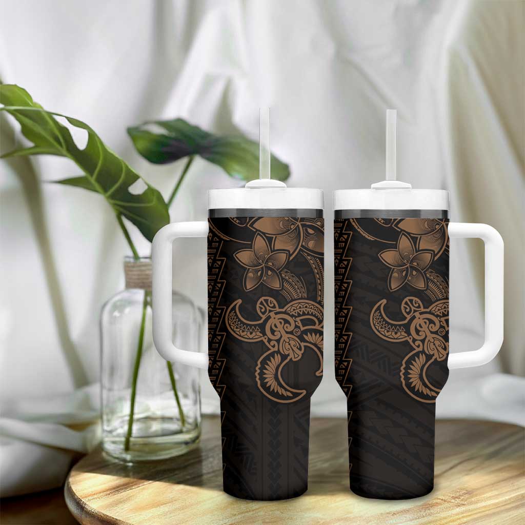 Gold Hawaiian Kakau Turtle Tumbler With Handle Polynesian Tribal LT9 - Polynesian Pride