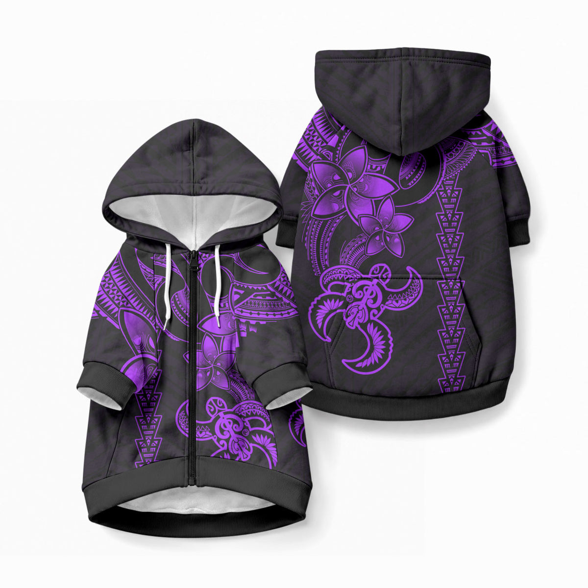 Hawaiian Tribal Kakau Turtle - Purple Pet Hoodie LT9 Zip-up Purple - Polynesian Pride