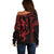 Hawaiian Tribal Off Shoulder Sweater Polynesian Kakau Turtle - Red LT9 - Polynesian Pride