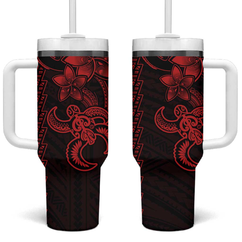 Red Hawaiian Kakau Turtle Tumbler With Handle Polynesian Tribal LT9 One Size: 40 oz Red - Polynesian Pride