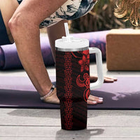 Red Hawaiian Kakau Turtle Tumbler With Handle Polynesian Tribal LT9 - Polynesian Pride
