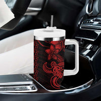 Red Hawaiian Kakau Turtle Tumbler With Handle Polynesian Tribal LT9 - Polynesian Pride