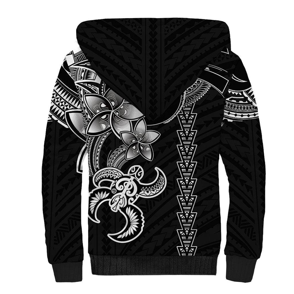 Hawaiian Tribal Sherpa Hoodie Polynesian Kakau Turtle - White LT9 - Polynesian Pride