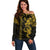 Hawaiian Tribal Off Shoulder Sweater Polynesian Kakau Turtle - Yellow LT9 Women Yellow - Polynesian Pride