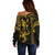 Hawaiian Tribal Off Shoulder Sweater Polynesian Kakau Turtle - Yellow LT9 - Polynesian Pride