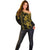 Hawaiian Tribal Off Shoulder Sweater Polynesian Kakau Turtle - Yellow LT9 - Polynesian Pride