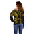 Hawaiian Tribal Off Shoulder Sweater Polynesian Kakau Turtle - Yellow LT9 - Polynesian Pride