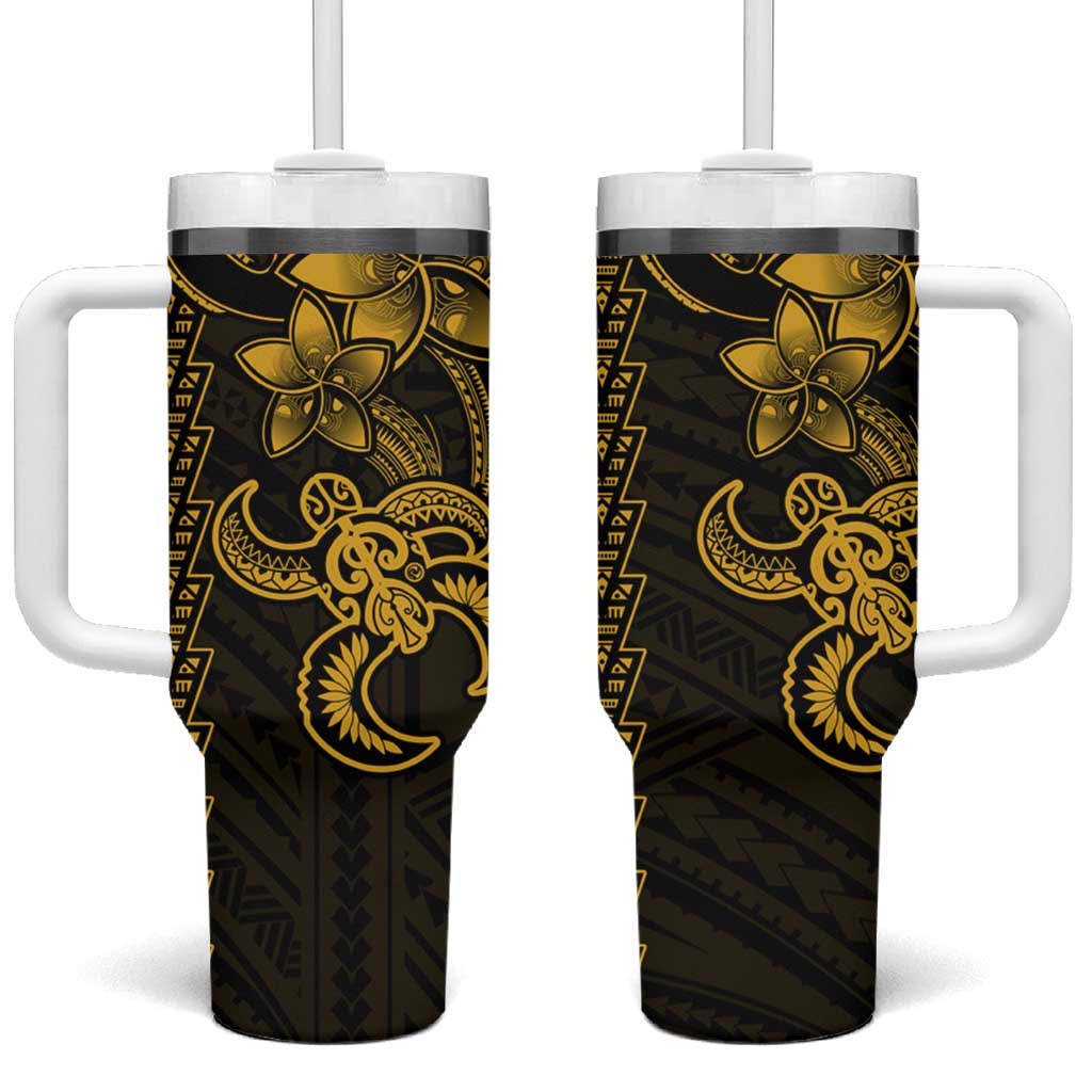 Yellow Hawaiian Kakau Turtle Tumbler With Handle Polynesian Tribal LT9 One Size: 40 oz Yellow - Polynesian Pride