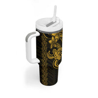 Yellow Hawaiian Kakau Turtle Tumbler With Handle Polynesian Tribal LT9 - Polynesian Pride
