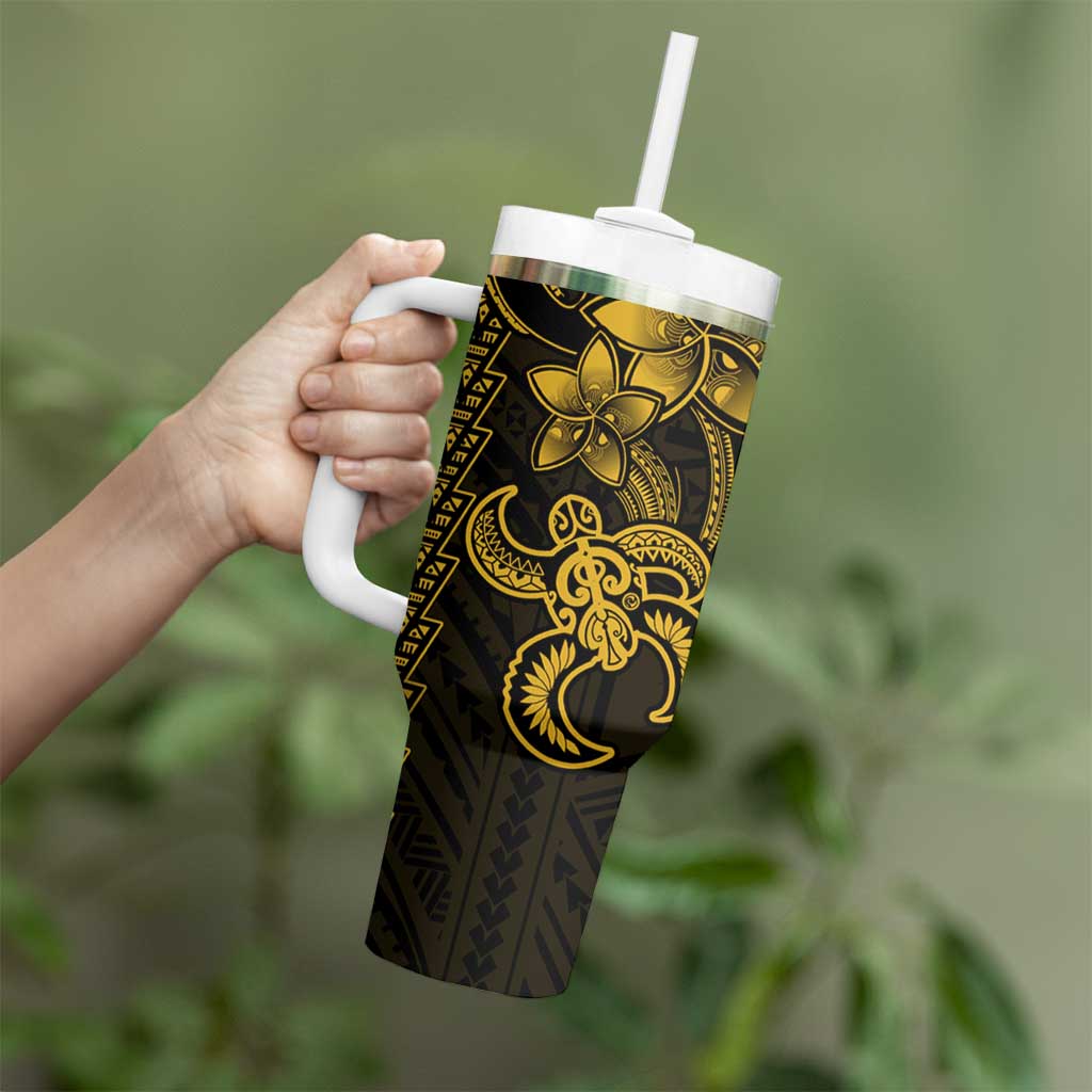 Yellow Hawaiian Kakau Turtle Tumbler With Handle Polynesian Tribal LT9 - Polynesian Pride