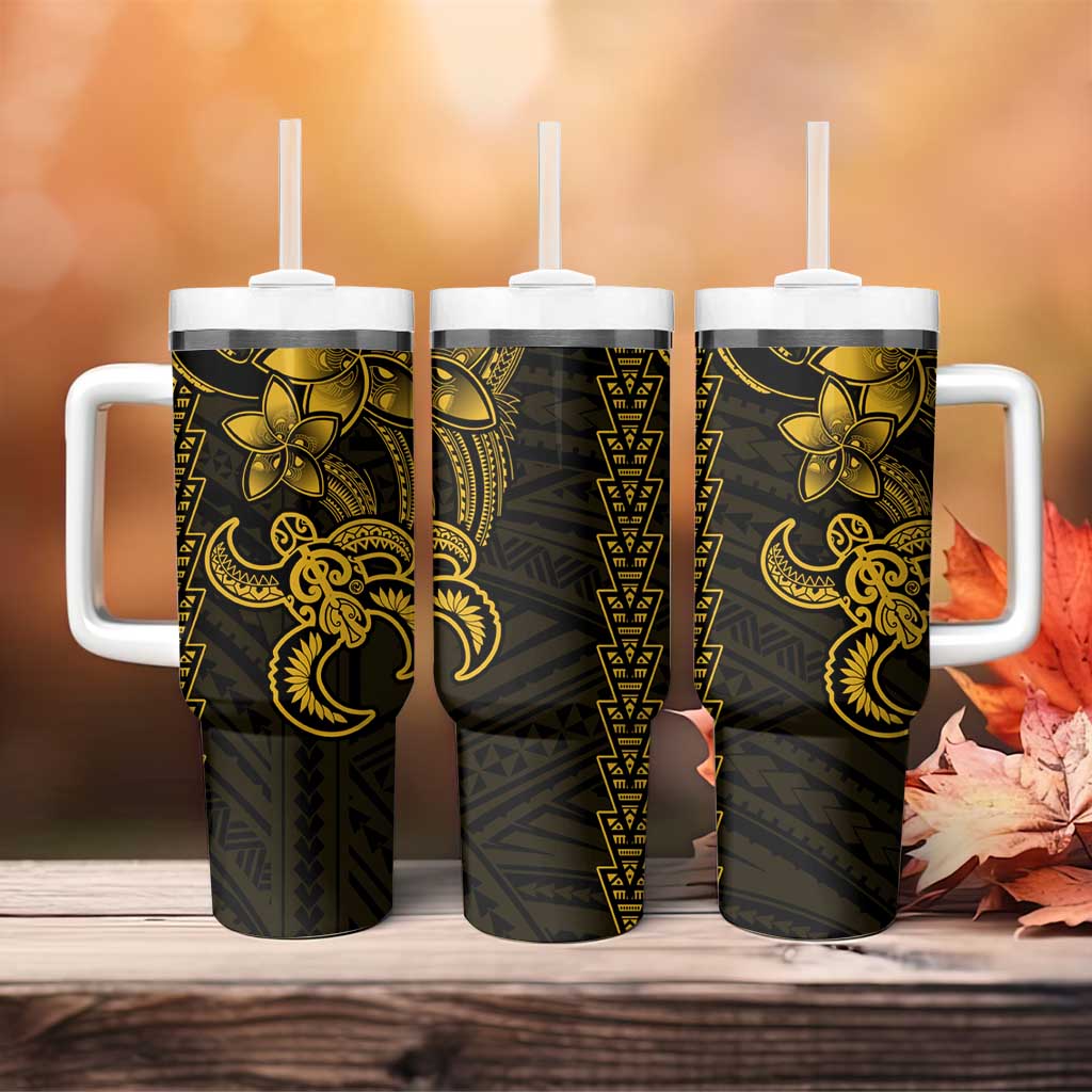 Yellow Hawaiian Kakau Turtle Tumbler With Handle Polynesian Tribal LT9 - Polynesian Pride