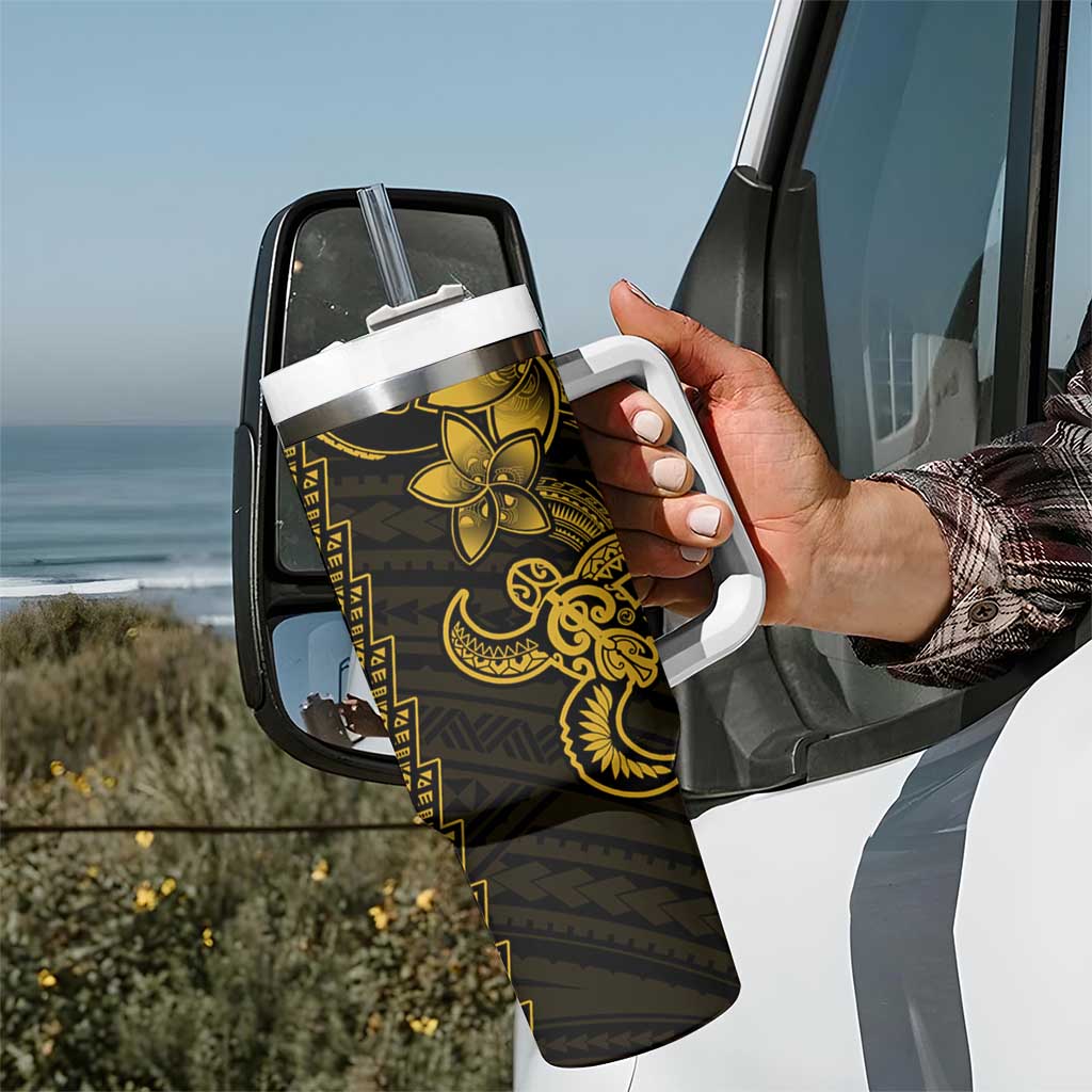Yellow Hawaiian Kakau Turtle Tumbler With Handle Polynesian Tribal LT9 - Polynesian Pride