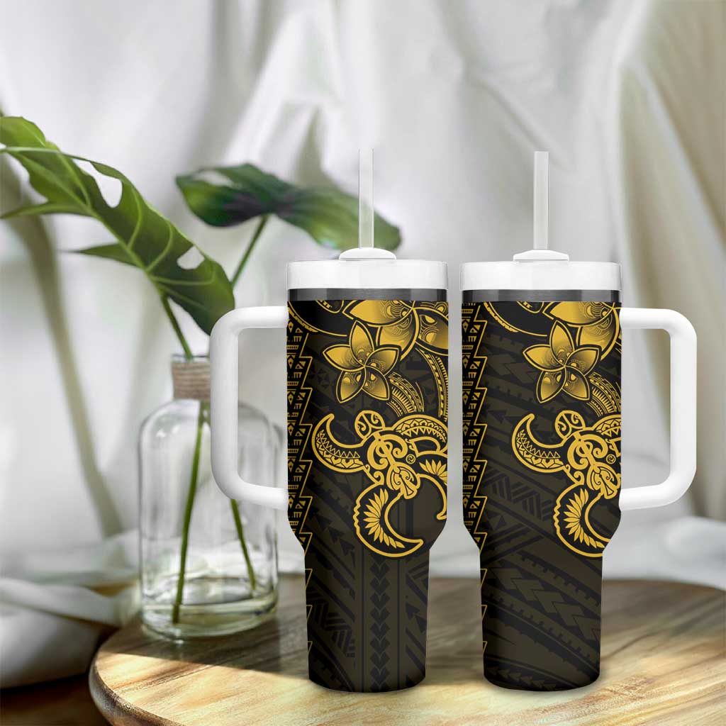 Yellow Hawaiian Kakau Turtle Tumbler With Handle Polynesian Tribal LT9 - Polynesian Pride