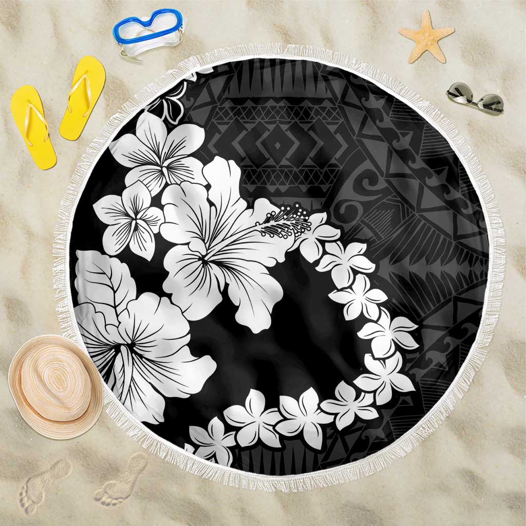 American Samoa Lotu Tamaiti Beach Blanket White Sunday Plumeria Black Vibe LT9 One Size 150cm Black - Polynesian Pride