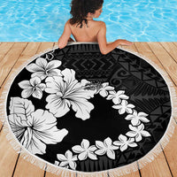American Samoa Lotu Tamaiti Beach Blanket White Sunday Plumeria Black Vibe LT9 - Polynesian Pride