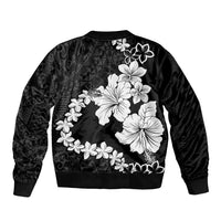 American Samoa Lotu Tamaiti Bomber Jacket White Sunday Plumeria Black Vibe LT9 - Polynesian Pride