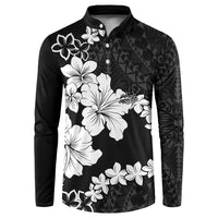 American Samoa Lotu Tamaiti Button Sweatshirt White Sunday Plumeria Black Vibe LT9 Black - Polynesian Pride