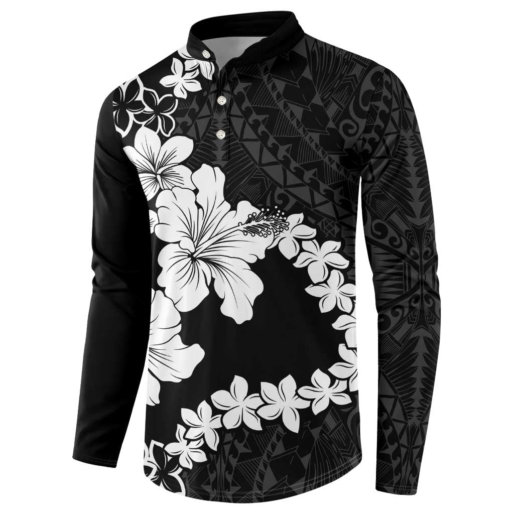 American Samoa Lotu Tamaiti Button Sweatshirt White Sunday Plumeria Black Vibe LT9 - Polynesian Pride