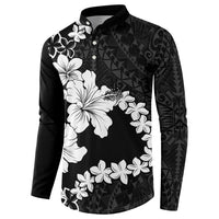 American Samoa Lotu Tamaiti Button Sweatshirt White Sunday Plumeria Black Vibe LT9 - Polynesian Pride