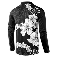 American Samoa Lotu Tamaiti Button Sweatshirt White Sunday Plumeria Black Vibe LT9 - Polynesian Pride