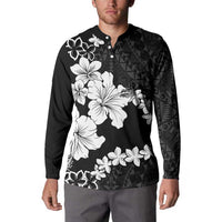 American Samoa Lotu Tamaiti Button Sweatshirt White Sunday Plumeria Black Vibe LT9 - Polynesian Pride