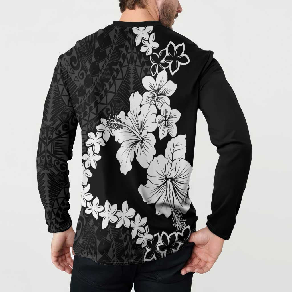 American Samoa Lotu Tamaiti Button Sweatshirt White Sunday Plumeria Black Vibe LT9 - Polynesian Pride
