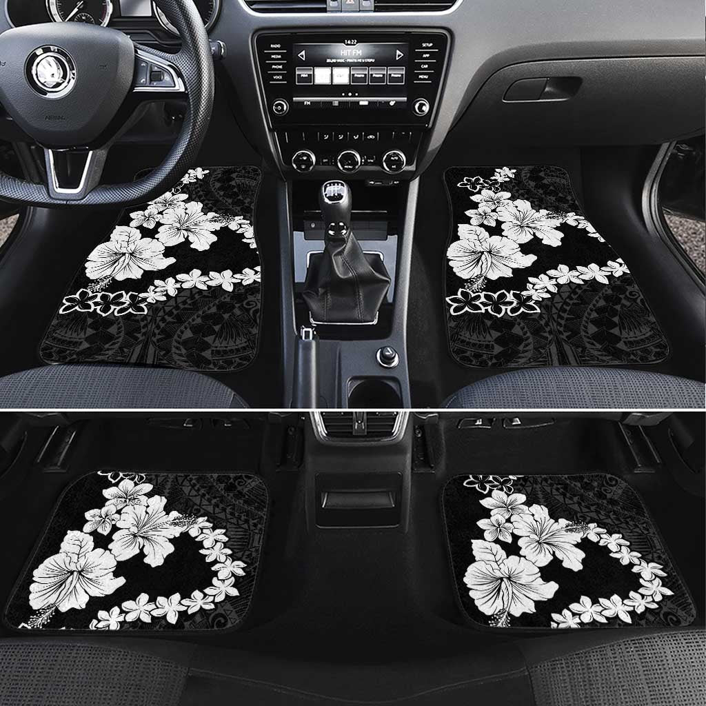 American Samoa Lotu Tamaiti Car Mats White Sunday Plumeria Black Vibe LT9 Set 4pcs Black - Polynesian Pride