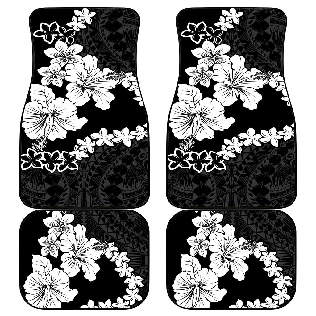 American Samoa Lotu Tamaiti Car Mats White Sunday Plumeria Black Vibe LT9 - Polynesian Pride