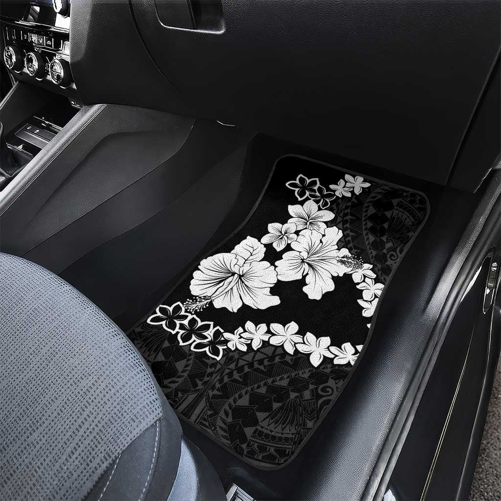 American Samoa Lotu Tamaiti Car Mats White Sunday Plumeria Black Vibe LT9 - Polynesian Pride