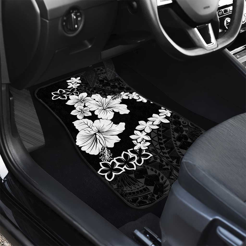 American Samoa Lotu Tamaiti Car Mats White Sunday Plumeria Black Vibe LT9 - Polynesian Pride