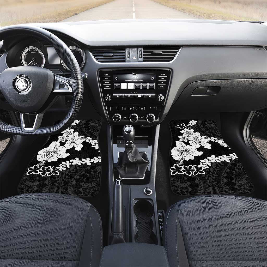 American Samoa Lotu Tamaiti Car Mats White Sunday Plumeria Black Vibe LT9 Set 2pcs - Front Black - Polynesian Pride