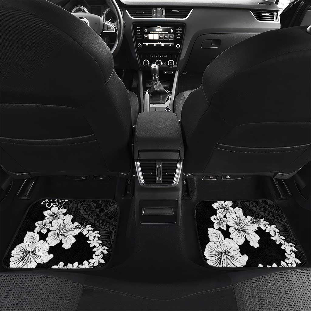 American Samoa Lotu Tamaiti Car Mats White Sunday Plumeria Black Vibe LT9 Set 2pcs - Back Black - Polynesian Pride