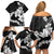 American Samoa Lotu Tamaiti Family Matching Off Shoulder Short Dress and Hawaiian Shirt White Sunday Plumeria Black Vibe