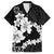 American Samoa Lotu Tamaiti Family Matching Off Shoulder Short Dress and Hawaiian Shirt White Sunday Plumeria Black Vibe